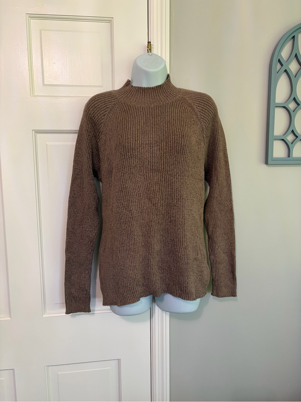 Studio Works Brown Mock Neck Ribbed Sweater